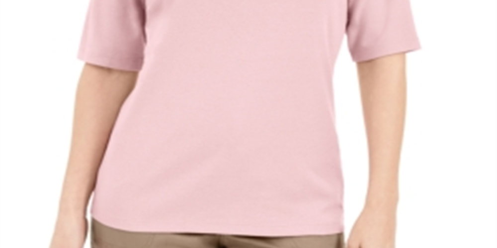 Karen Scott Women's Button Detail V Neck Top Pink Size X-Small