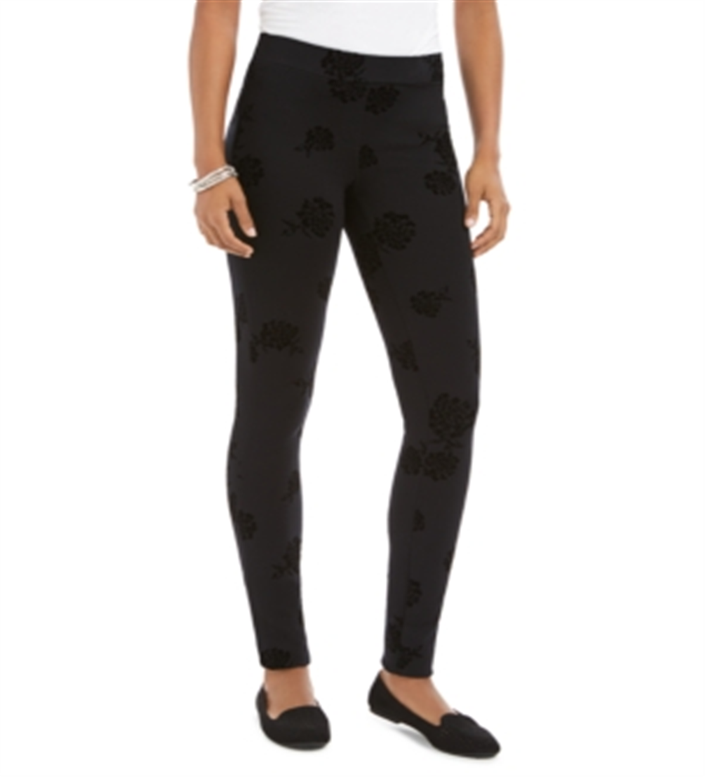 Style & CoWomen's Floral Flocked Ponte Knit Leggings Black Size X-Small
