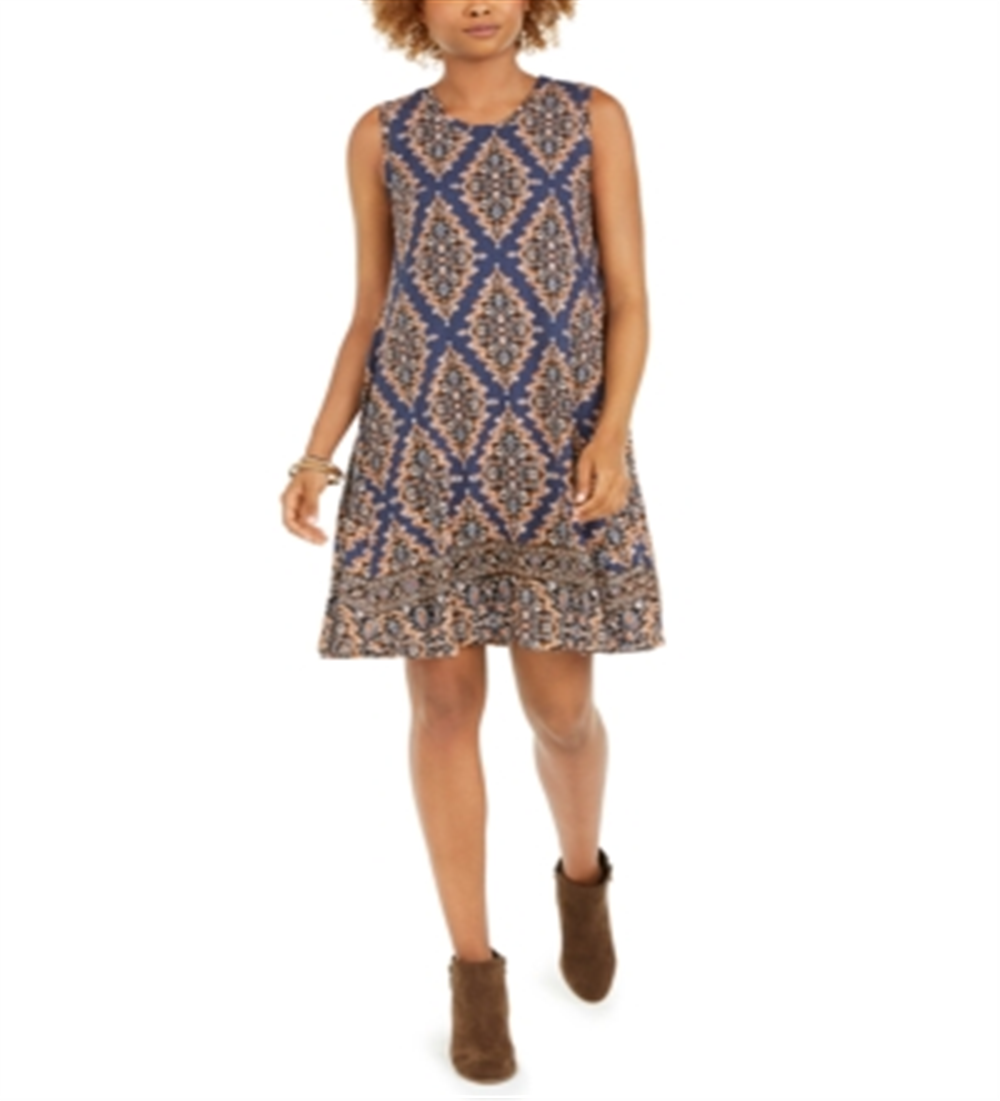 Style & CoWomen's Sleeveless Printed Swing Dress Blue Size Small