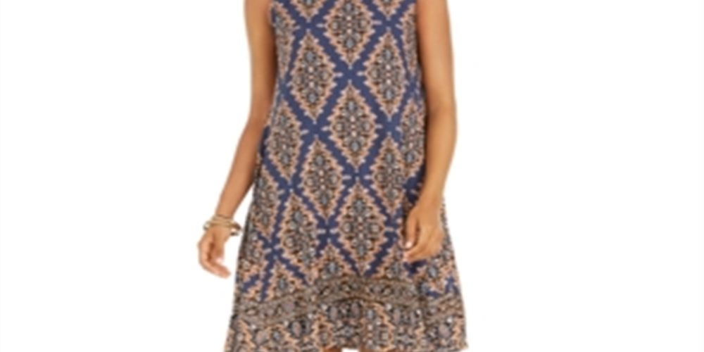 Style & CoWomen's Sleeveless Printed Swing Dress Blue Size Small