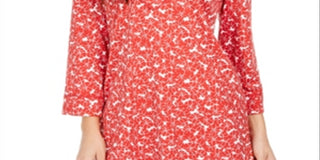 Charter Club Women's Floral Print Split Neck Tunic Red Size X-Small