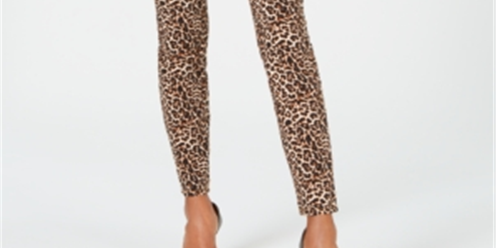 INC International Concepts Women's Animal Print Skinny Pants Beige Size 6 Petite