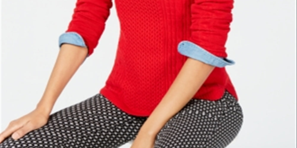 Charter Club Women's Patterned Long Sleeve Crew Neck Sweater Red Size Petite Small