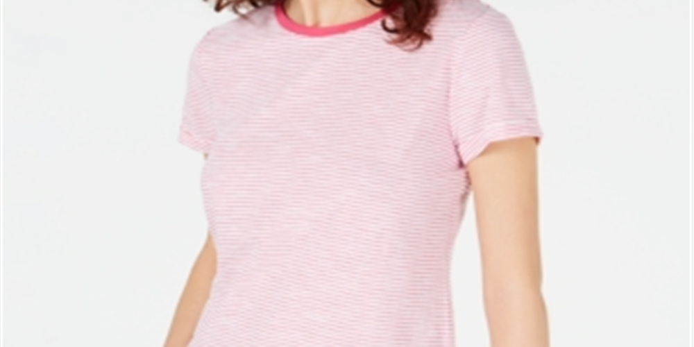Maison Jules Women's Crewneck Ringer T-Shirt Pink Size X-Small