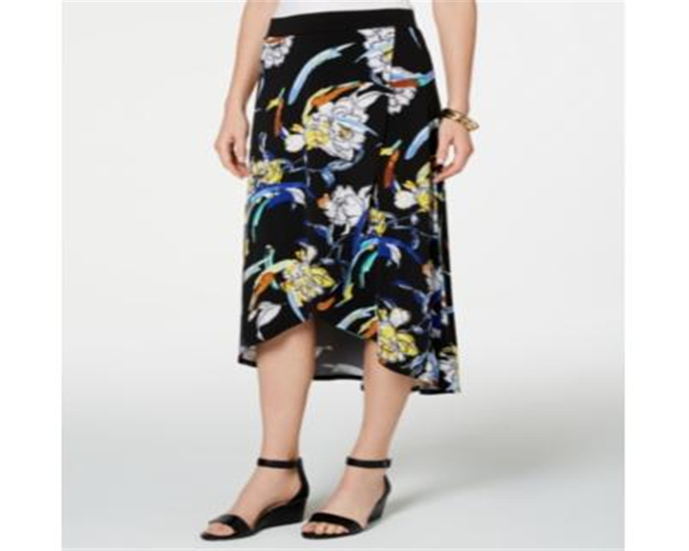 JM Collection Women's Printed Faux Wrap Maxi Skirt Black Size XX-Large