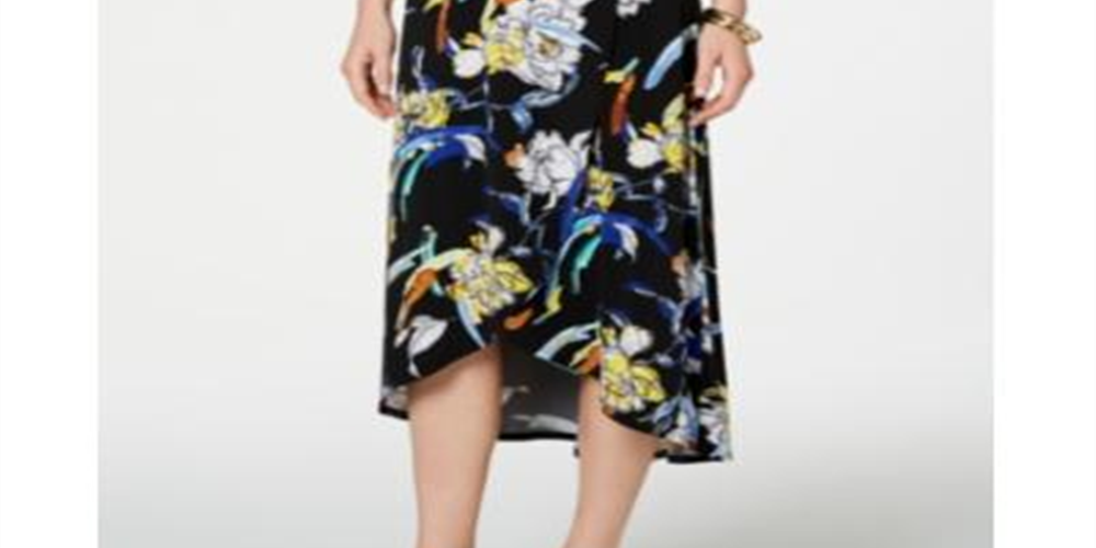 JM Collection Women's Printed Faux Wrap Maxi Skirt Black Size XX-Large