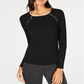 INC International Concepts Women's  Zip Detail Ribbed Sweater Black Size Petite Medium