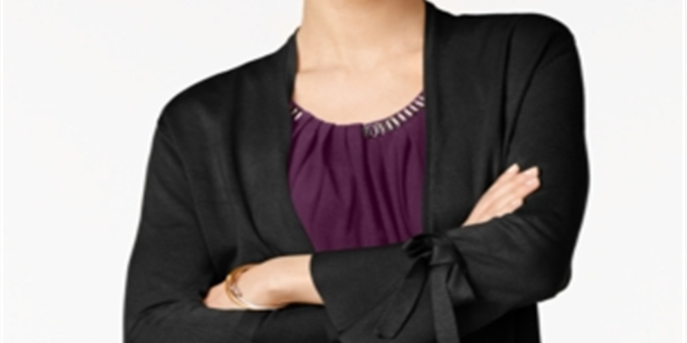 Alfani Women's Tie Sleeve Cardigan Black Size Petite Small