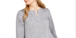 Charter Club Women's Frayed Hem Linen Top Gray Size X-Small