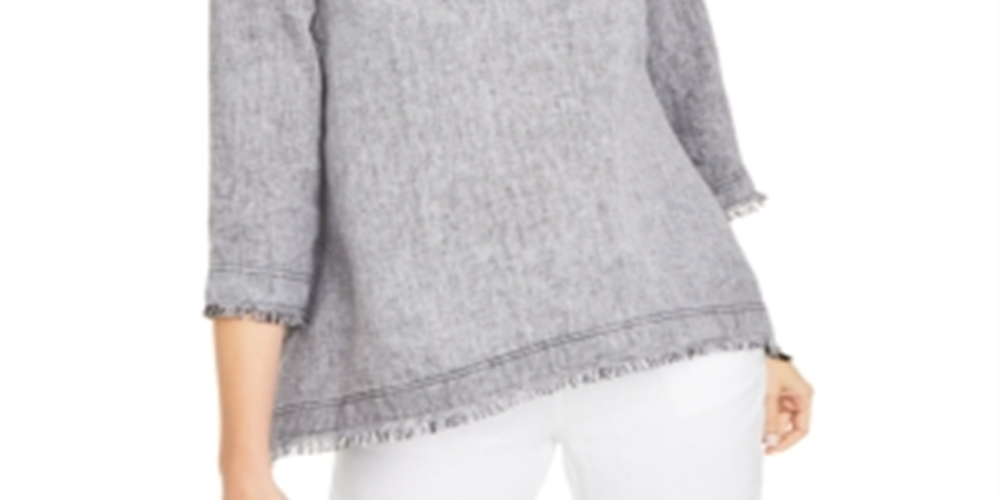 Charter Club Women's Frayed Hem Linen Top Gray Size X-Small