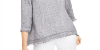 Charter Club Women's Frayed Hem Linen Top Gray Size X-Small
