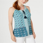 Style & CoWomen's Printed Tassel Tie Top  Blue Size Large