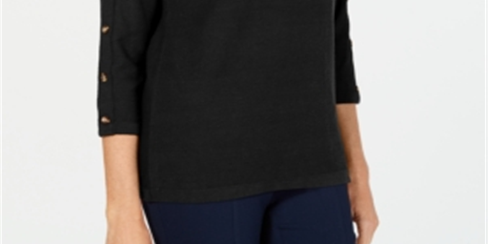 Karen Scott Women's 3/4 Sleeve Sweater Black Size Large