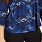 NY Collection Women's Notations 3/4 Sleeve Split Button Neck Tee Blue Size Petite Small