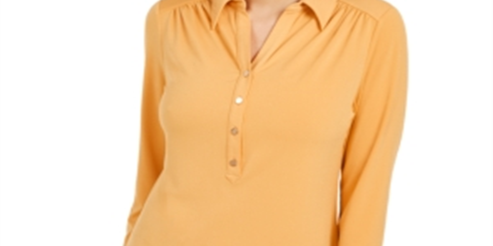 Charter Club Women's Knit Polo Shirt Yellow Size Small