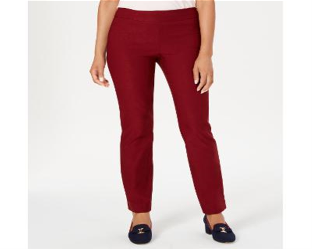 Charter Club Women's Cambridge Skinny Pull on Tummy Control Pants Red Size 8