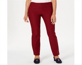 Charter Club Women's Cambridge Skinny Pull on Tummy Control Pants Red Size 8