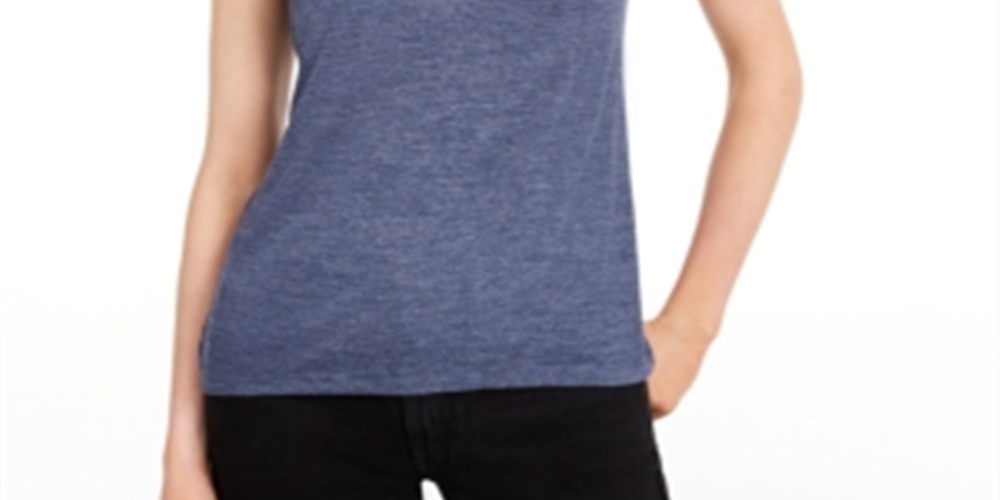 Maison Jules Women's Tie Back Solid T-Shirt  Blue Size Small