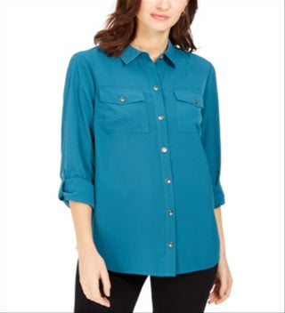 Charter Club Women's Two Pocket Shirt Green Size Small