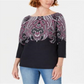 Karen Scott Women's Printed 3/4 Sleeve Crew Neck Blouse Black SizeX-Small