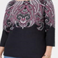 Karen Scott Women's Printed 3/4 Sleeve Crew Neck Blouse Black SizeX-Small