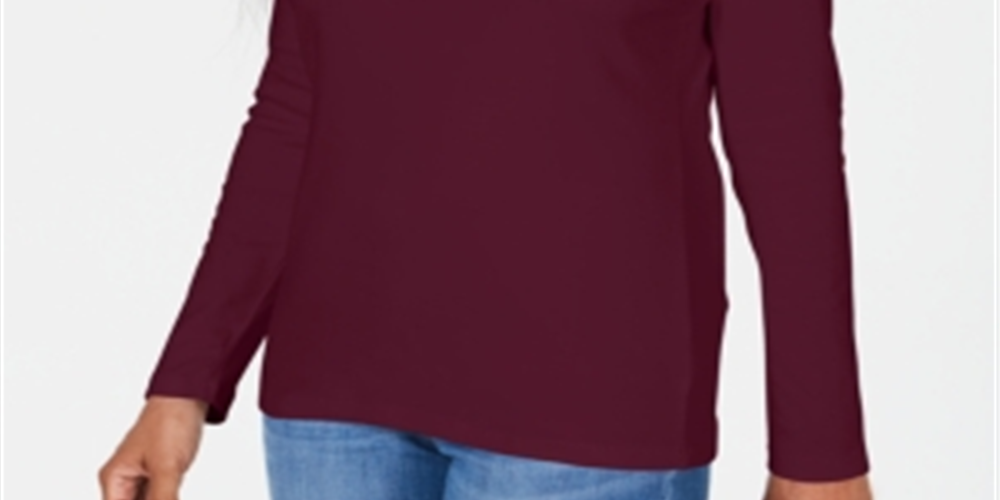 Karen Scott Women's Satin Trim Scoop Neck Top Red Size Small