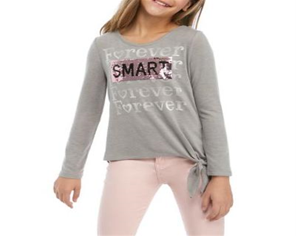 Beautees Big Girl's Forever Smart & Kind Flip Sequin Top Gray Size Medium