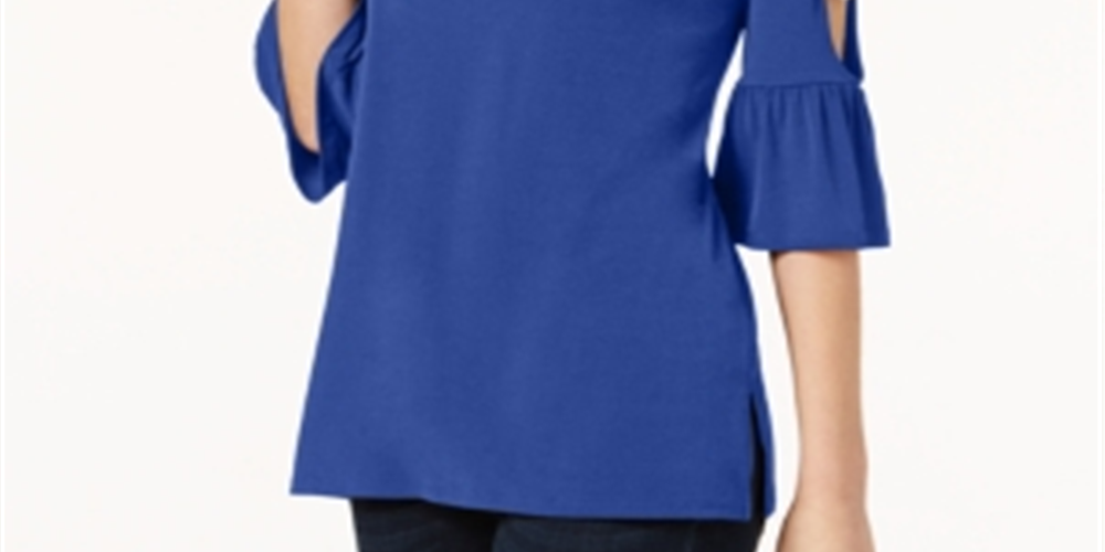 JM Collection Women's Ring Detailed Cutout Ruffle Sleeved Top Blue Size Small