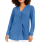 Alfani Women's Contrast Trim V Neck Tunic Top Blue Size Large