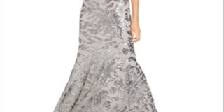 Calvin Klein Women's Sequined Sleeveless Jewel Neck Maxi Mermaid Formal Dress Gray Size 14