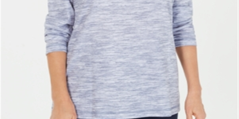 Karen Scott Women's Funnel Neck Space Dyed Top Blue Size Petite L