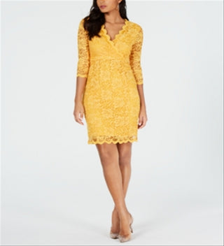 Thalia Sodi Women's Lace Sheath Dress Yellow Size X-Large