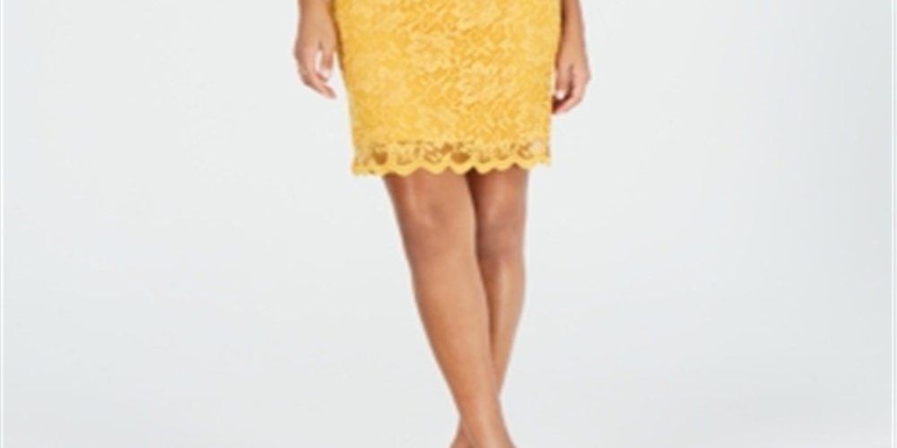 Thalia Sodi Women's Lace Sheath Dress Yellow Size X-Large