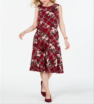 Charter Club Women's Belted Mixed Print Dress Red Size Large