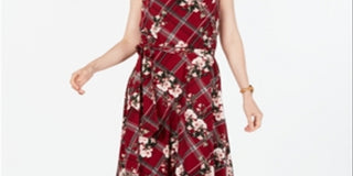 Charter Club Women's Belted Mixed Print Dress Red Size Large