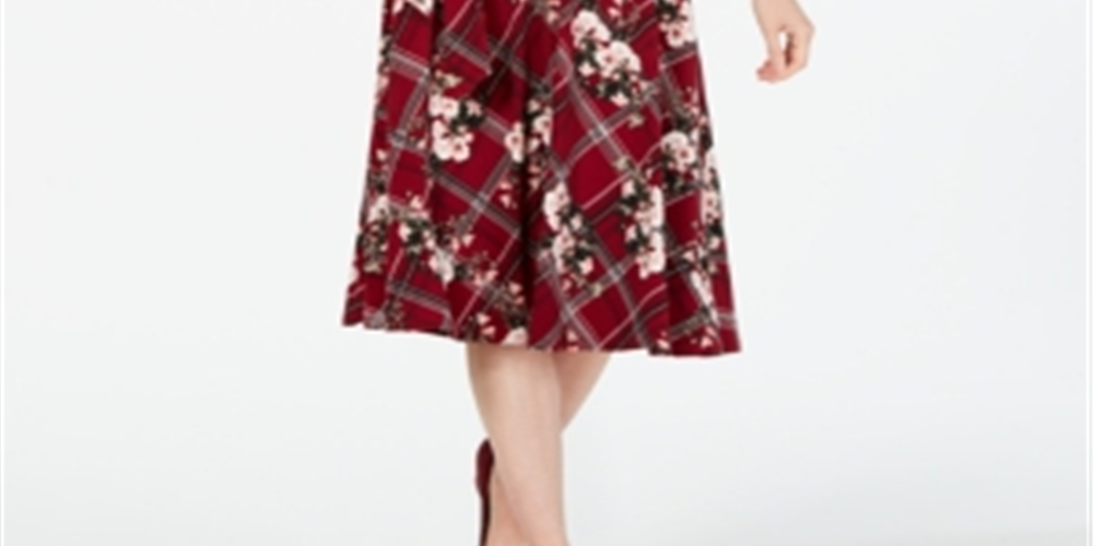 Charter Club Women's Belted Mixed Print Dress Red Size Large