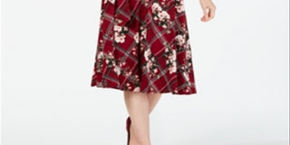 Charter Club Women's Belted Mixed Print Dress Red Size Large