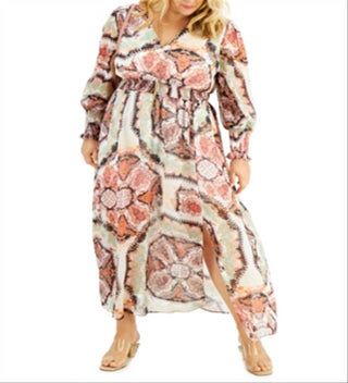 INC International Concepts Women's Smocked Puff Sleeve Maxi Dress Pink Size XX-Large