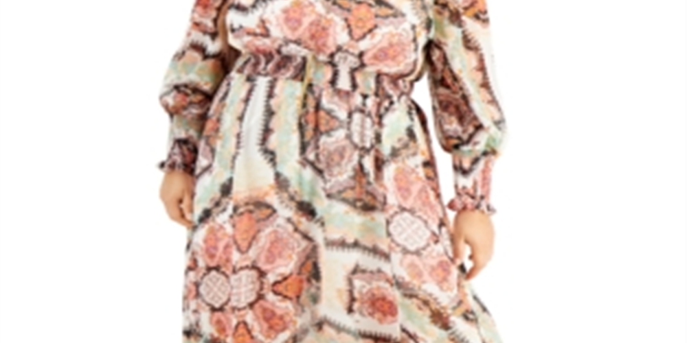 INC International Concepts Women's Smocked Puff Sleeve Maxi Dress Pink Size XX-Large
