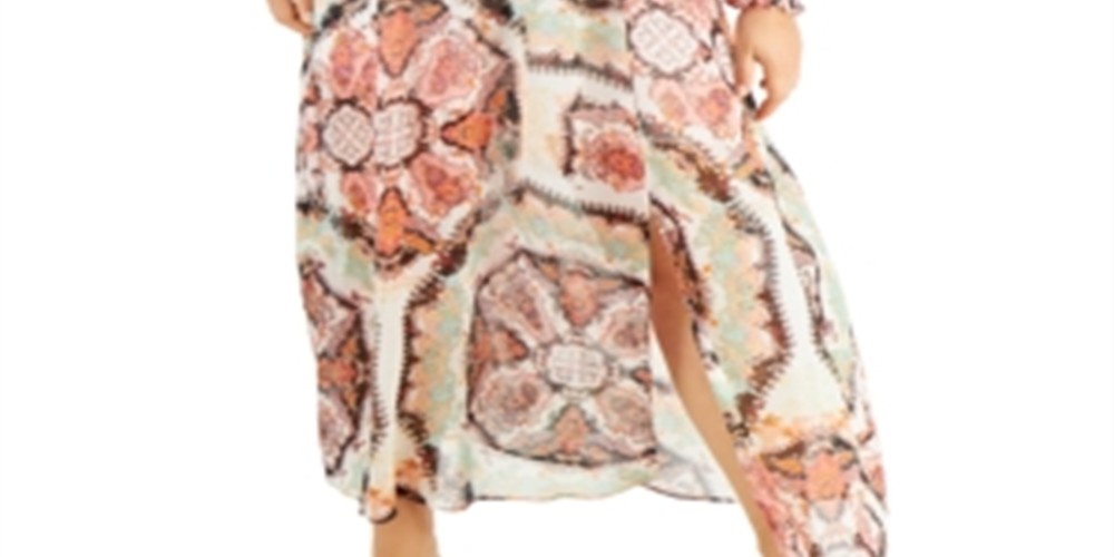 INC International Concepts Women's Smocked Puff Sleeve Maxi Dress Pink Size XX-Large