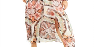 INC International Concepts Women's Smocked Puff Sleeve Maxi Dress Pink Size XX-Large