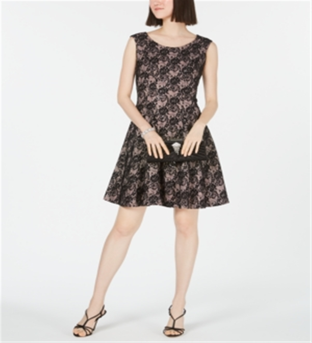 INC International Concepts Women's Sequined Lace Fit & Flare Dress Black Size 12