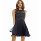 AX Paris Women's Embellished Chiffon Skater Dress Navy Size 10