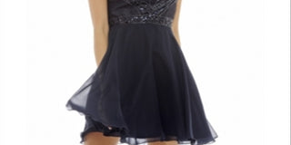 AX Paris Women's Embellished Chiffon Skater Dress Navy Size 10