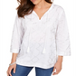Charter Club Women's Foil Print Linen Top White Size Small