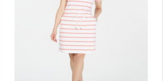 Charter Club Women's Striped Drawstring Dress White Combo Size Small