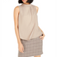 Bar III Women's Mock Neck Pleated Tank Top Beige Size Medium