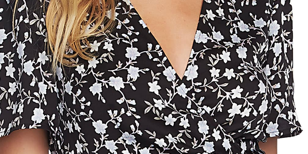 1.STATE Women's Romantic Vines Mini Floral Wrap Dress Black