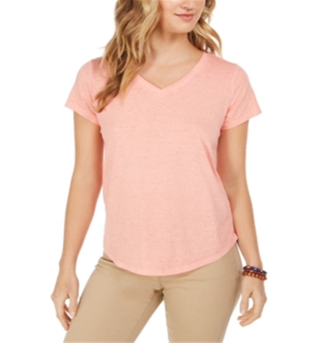 Style & Co Women's Burnout V Neck T-Shirt Orange Size X-Small