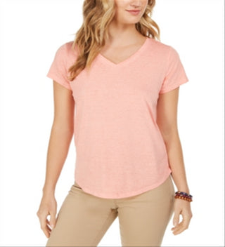 Style & Co Women's Burnout V Neck T-Shirt Orange Size X-Small
